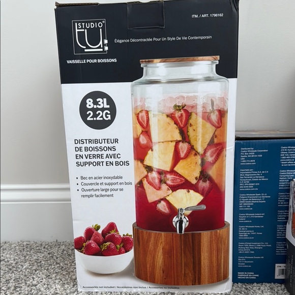 Studio Glass Beverage Dispenser with Wooden Base - Picture 1 of 1